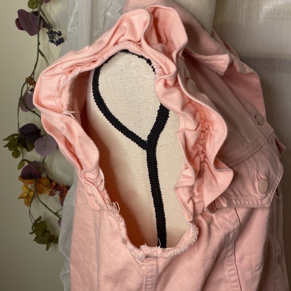 J Brand X Simone Rocha Pink Ruffle Sleeve Button Down Denim Vest Size S/M RARE‎ - Picture 8 of 13